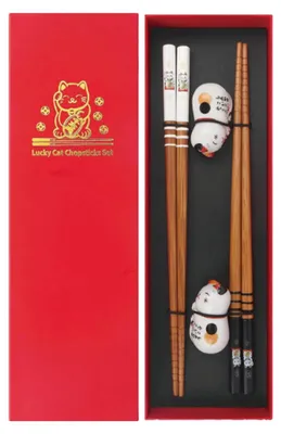 Sushi-Stäbchen 2 Paar mit Keramikhalter, Bambus, spülmaschinengeeignet