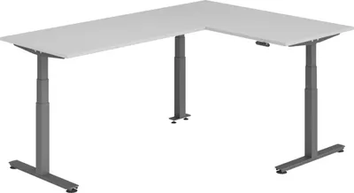 Produktbild von bümö Eckschreibtisch elektrisch höhenverstellbar L-Form - Gestell: Graphit, Nachbildung: Grau, Größe: Eckschreibtisch 160 x 240 cm