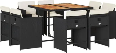 Produktbild von 9-tlg. Garten-Essgruppe mit Kissen Schwarz Poly Rattan