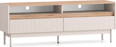 Produktbild von Wohnzimmer-Lowboard 154 cm breit in kaschmir matt mit Eiche, 2 Schubladen - DINAR-131