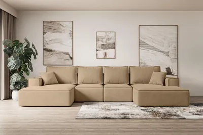 Produktbild von ALTDECOR Ecksofa mit Schlaffunktion und Bettkasten - Corner Sofa Eckcouch Couch U-Form universal, links/rechts angeordnet Schlafcouch Ausziehbar Wohnlandschaft SIERRA-U-S - 349x161x87 cm Beige