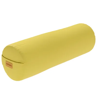 A yellow yoga bolster on a white background.