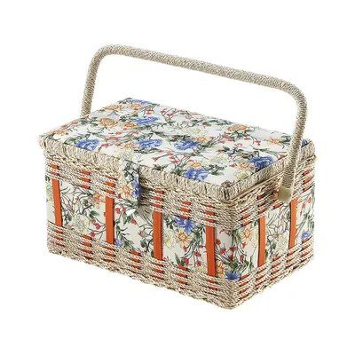 Produktbild von Kobolo Nähkästchen Nähkorb Nähkörbchen Nähkasten - Blumenmuster - 28x18x16/24 cm - Weben Stricken Häkeln Box Aufbewahrung Handarbeitskorb Geschenk