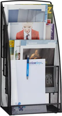 Produktbild von Relaxdays Magazinständer Metall, groß, 4 Fächer, Zeitungsständer, modern, Büro, Wartebereich, HBT 60x30x22 cm, schwarz