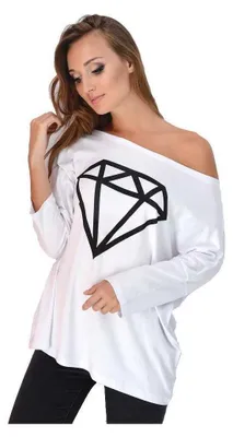 Produktbild von Damen Langarm Bluse Oberteil mit Motiv; Weiß/L/XL