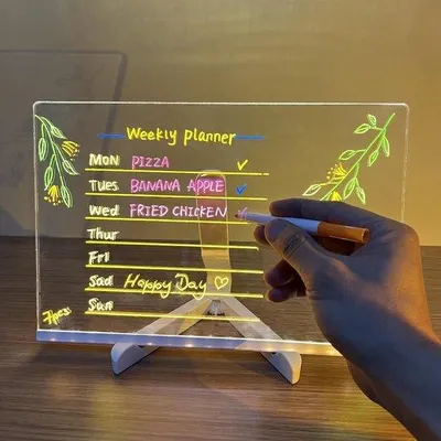 Produktbild von LED Notiztafel mit Farben, Nachrichtentafel mit LED-Leuchten, Transparente Acryl Tafel, Abwischbar mit 7 Markern, USB - LUMOBOARD