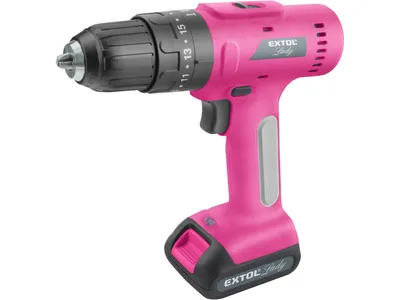 Image de EXTOL LIGHT Perceuse sans fil avec visseuse à percussion, rose, 12V Li-ion, 2000mAh, en mallette, lot de 27