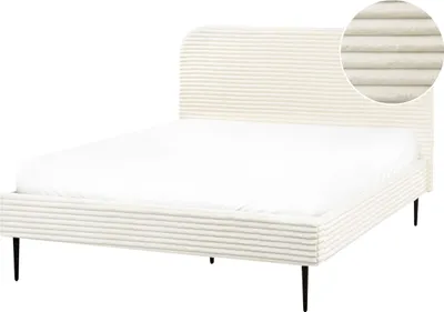 Obrázok produktu pre BELIANI Posteľ krémová biela menčestrová 140 x 200 cm čalúnené čelo čierne nohy lamelový rošt minimalistický dizajn