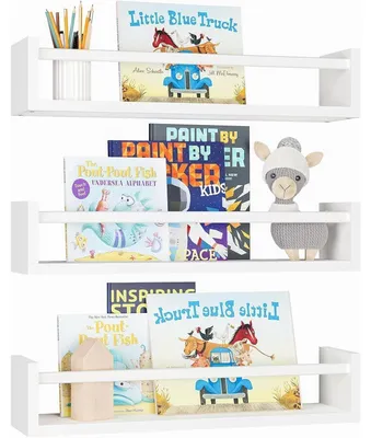 Image de Étagères murales pour enfants, lot de 3, 41,5 cm, bois massif, blanches