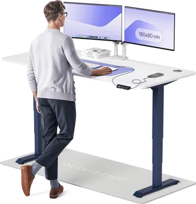Produktbild von Desktronic HomePro Elektrisch höhenverstellbarer Schreibtisch 180x80cm Blau/Weiß mit Memory-Funktion, Anti-Kollisions Technologie, USB-A und USB-C-Ladeanschlüssen