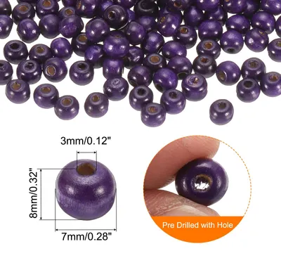 Produktbild von 500 Stk. Gro?e Loch Holzperlen Haar Flechtperlen, Unvollendete Natš¹rliche Fass Holz Abstandperlen fš¹r Basteln Haar DIY Makramee Schmuckherstellung, Lila (8 x 7mm, 3mm Loch)