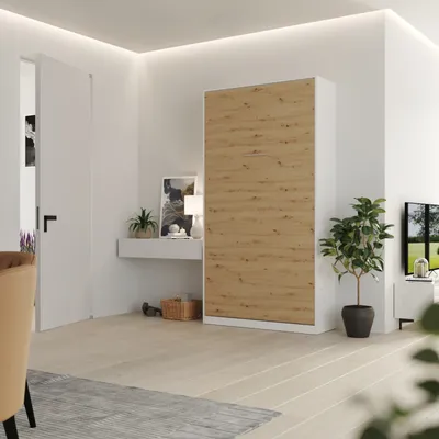Produktbild von Schrankbett Classico 100x200 cm Vertikal Weiß/Wildeiche mit GASDRUCKFEDERN