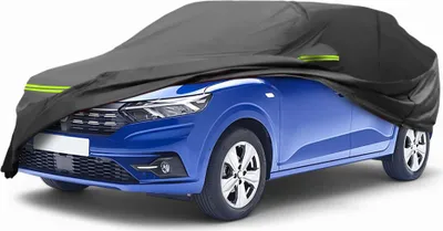 Produktbild von Autoabdeckung fš¹r Dacia Sandero 2008-2021 210D-PU Outdoor Vollabdeckung Autoabdeckung Alle Wetter Wasserdicht Winddicht Sonnenschutz mit Fahrertš¹r Rei?verschluss Schwarz
