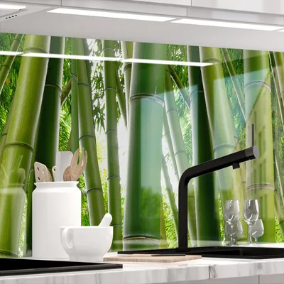 Produktbild von Küchenrückwand selbstklebend Glasoptik - BAMBUSWALD - 1.8mm, versteift, alle Untergründe, Hart PET Material, PREMIUM 60 x 340cm