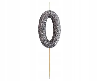 Zdjęcie produktu dla Świeczka na tort cyfra 0 brokatowa, czarna 11.5x3.5cm Godan