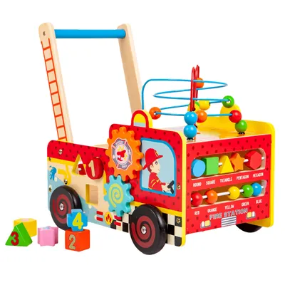 Obrázok produktu pre Drevená náučná odtláčacia hasičská jednotka + kocky ECOTOYS