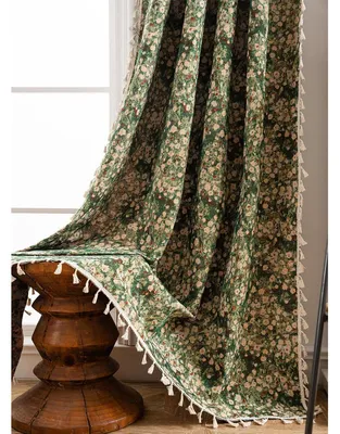 Vintage Blumen Vorhang, blickdicht, grün, 1 Stück, 150x220 cm