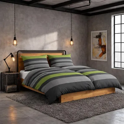 Produktbild von Kuschelige Flanell Bettwäsche 135x200 cm 4tlg. – Baumwolle Gestreift Grün