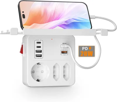 Produktbild von Steckdosenverteiler, 3-fach - Steckdosenadapter mit USB-C PD20W Schnellladefunktion - Variante 2