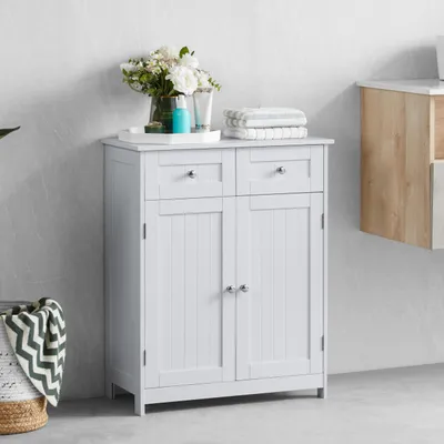 Produktbild von Badschrank mit 2 Schubladen und 2 Türen, weiß, bodenstehend, für Badezimmer