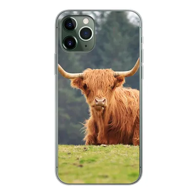 Produktbild von MuchoWow® Handyhülle Schutzhülle Hülle für iPhone 11 Pro Schottische Highlander - Gras - Wald Silikon Softcase Handy Hülle - Handy