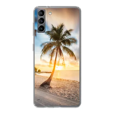 Produktbild von MuchoWow® Handyhülle Schutzhülle Hülle für Samsung Galaxy S21 Plus Sonnenuntergang - Strand - Palme Silikon Softcase Handy Hülle - Handy-Tasche