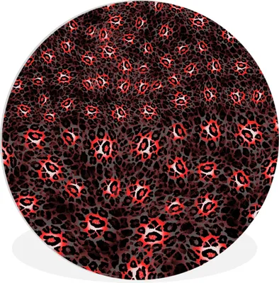 Produktbild von MuchoWow® Rundes Wandbild - Runde Bilder Leopard - Rot - Muster Ø 90 cm Kreis Wanddekoration Kunststoff - Wandkreis - Wandschmuck - Wand-Kreis - Wohnzimmer - Bild - Runde - Wanddeko - Dibond - Kunstdrucke