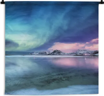 Produktbild von MuchoWow® Wandteppich Wandbehang Nordlichter - Nacht - Winter 60x60 cm Tapisserie Dekoration Wandtuch - Dekorationen - Wand Decke