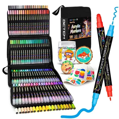 Produktbild von Acrylstifte Set 120 Farben Doppelspitze Wasserfest für Stein, Holz, Glas, Keramik