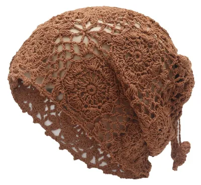 Produktbild von Strickmütze Damen Häkelmütze Slouch Beanie braun Baumwolle Einheitsgröße