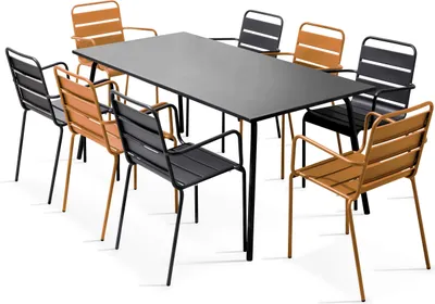 Produktbild von Metallgartenlounge aus 1 Tisch und 8 Sesseln Karamell - Oviala Palavas