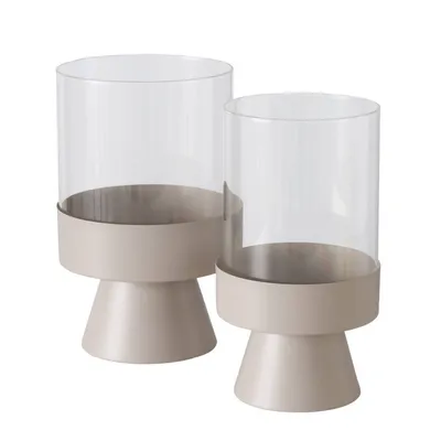 Obrázok produktu pre Boltze Windlicht Pallas Leuchter Eisen & Klarglas Beige Rund 2-teilig 2034703
