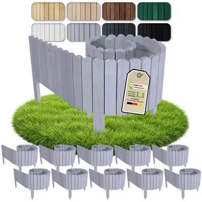 Produktbild von Floranica Beeteinfassung Rasenkante 20 m (10 Stück à 2 m), Höhe 20 cm, Siber, Steckzaun Beetumrandung Holzzaun