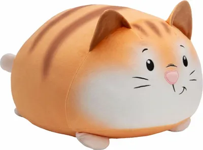 A plush toy cat is shown against a white background.