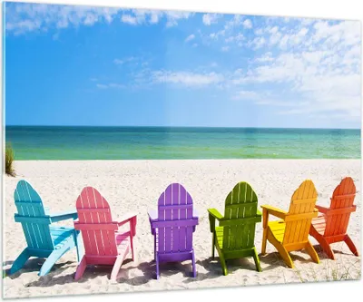 Produktbild von Bilder auf glas - Sunbed ufer florida Sommer - 100x70cm - Glasbilder - Wandbilder - Kunstdruck - zum Aufhängen bereit - Wanddekoration aus Glas - Glas Bilder - Wandbild auf Glas - GAA100x70-3160