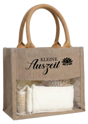 Produktbild von Personalisiertes Wellness Geschenkset für Frauen, Komplett Wellnessbox inkl. Inhalt, Jutetasche kleine Auszeit, Geschenk Gutschein Verpackung Mama Freundin Kollegin