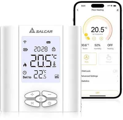 Produktbild von WLAN-Thermostat für Gasheizung/Fußbodenheizung, Wasser, programmierbar mit Feuchtigkeitsmessung, kompatibel mit [und] Thermostatkopf