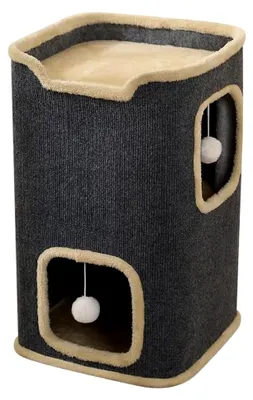 Produktbild von 2-lagiges Katzenhaus für Innenkatzen mit Hängespielzeug