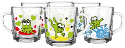 Kindergläser-Set 6 Stück 220 ml mit Henkel Froschmotiv