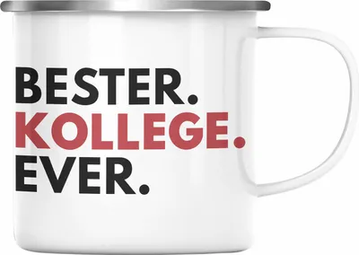 Produktbild von Trendation - Bester Kollege Ever Emaille Tasse Geschenk Lieblingskollege Abschiedsgeschenk Emaille Emaille Tasse Kollegen Büro (Silber)
