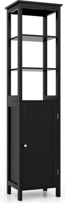 Zdjęcie produktu dla Szafka łazienkowa z 3 otwartymi przegrodami, wolnostojąca wysoka szafka do łazienki, salonu i kuchni, szafka łazienkowa 40 x 32 x 161 cm (czarna)