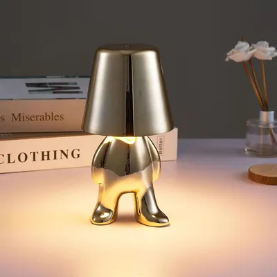 Produktbild von Nachttischlampe mit Touch Steuerung, Dekorative Thinker Statue LED Schreibtischlampe, USB Aufladung 3 Helligkeitsstufen Dimmbare Tischlampe（Gold C）