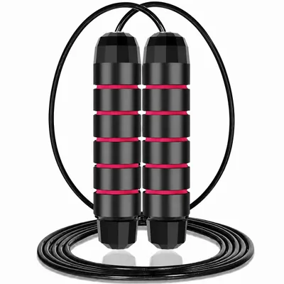 Produktbild von TJ Essentials Springseil Gewichtetes Fitness Springseil – verstellbar – Stahlseil mit Foam-Griffen – Schwarz/Rot – für Cardio, Boxen & Training
