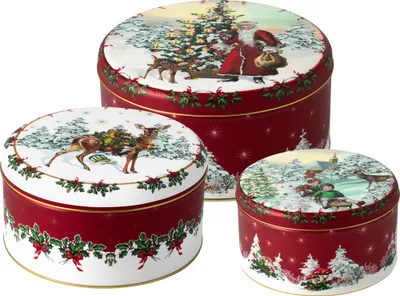 Productafbeelding van Villeroy & Boch Winter Collage Accessoires: Set van 3 kleurrijke koekjestrommels, artikelnummer 3593910070