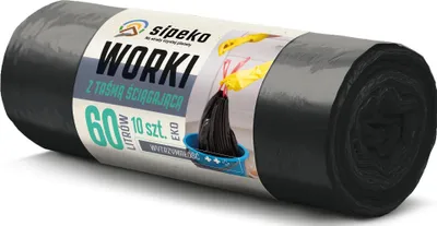 Zdjęcie produktu dla LDPE Worki na śmieci z taśmą SIPEKO 60L 10szt. CZARNE