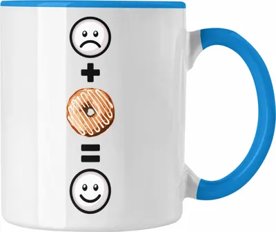 Produktbild von Trendation - Donut Tasse Geschenk für Donut-Liebhaber  :( + Donut = :) Lustige Geschenkidee Geburtstag (Blau)