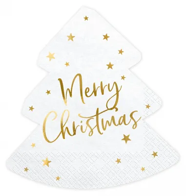 Produktbild von PartyDeco Servietten Weihnachtsbaum - Merry Christmas, 16x16,5cm, Gold, Weiß, Papier, Muster, 305 mm, 325 mm, 16 cm