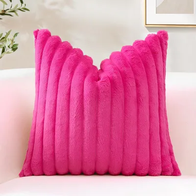 Produktbild von Plüschiger Samtkissenbezug, weicher Dekokissenbezug aus Kunstfell für Sofa, flauschiger Kissenbezug für Schlaf- und Wohnzimmer (45x45cm, leuchtendes Rosa)