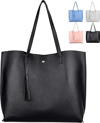 Produktbild von Damen Vintage Tote Beutel Schultertasche Handtasche Quasten Handtasche Elegant Umhängetasche Kunstleder Shopper Henkeltasche (Black)