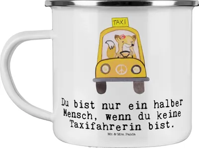 Produktbild von Mr. & Mrs. Panda Teetasse Taxifahrerin Herz - Weiß - Geschenk, wanderbecher, Haferl, blechbecher, Outdoor Tasse, Emaille